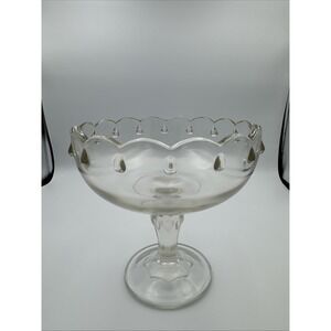 Vintage INDIANA GLASS Clear Teardrop Scalloped Pedestal Compote Candy Fruit Bowl